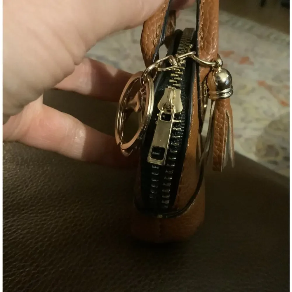 Leather Padlock Mini Bag Cognac Charm Coin Pouch Key Holder Keychain Paddington